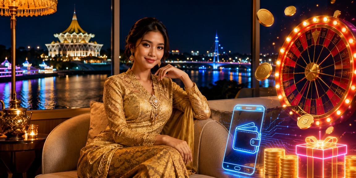 A female player from Kuching in a kebaya enjoying the betting platform on a responsive interface